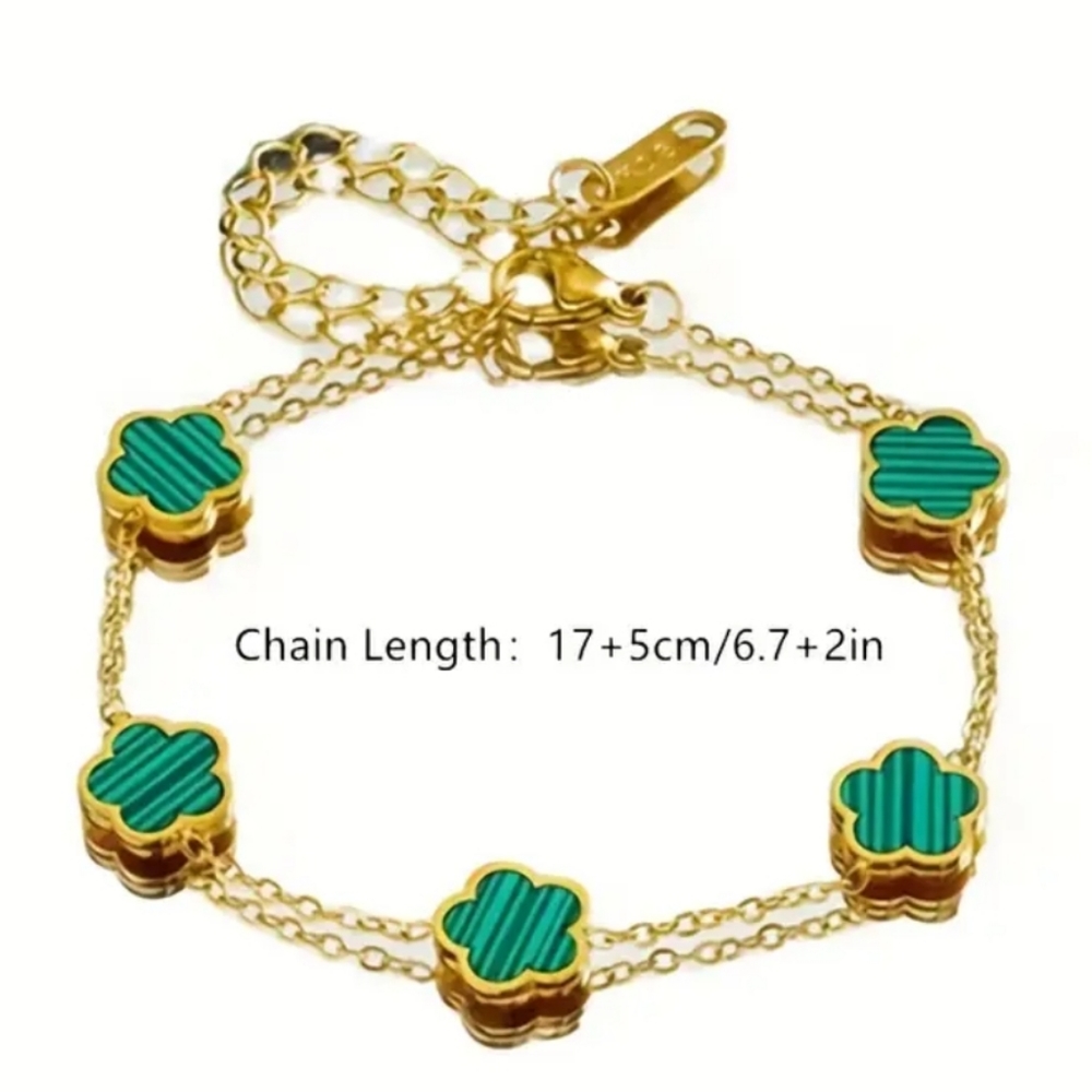 Clover Stainless Steel Gold Plated Elegant Bracelet. - Picture 4 of 8